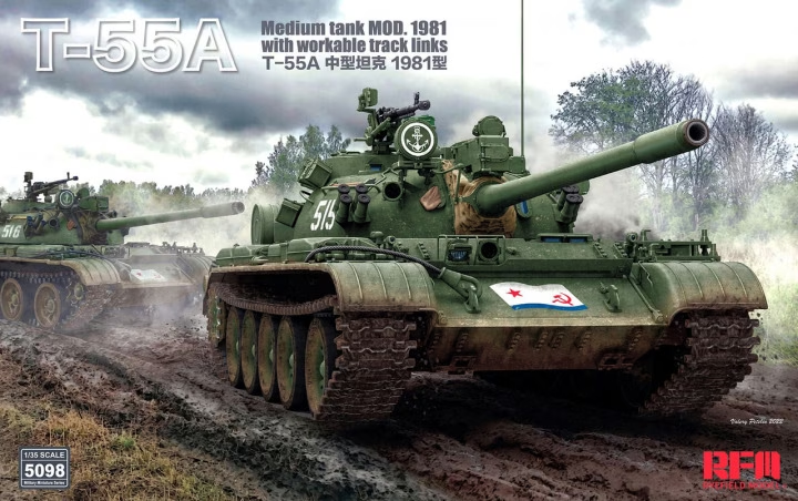 Maquette Rye Field 5098 du char moyen T-55A, modèle 1981, avec chenilles fonctionnelles, échelle 1/35
