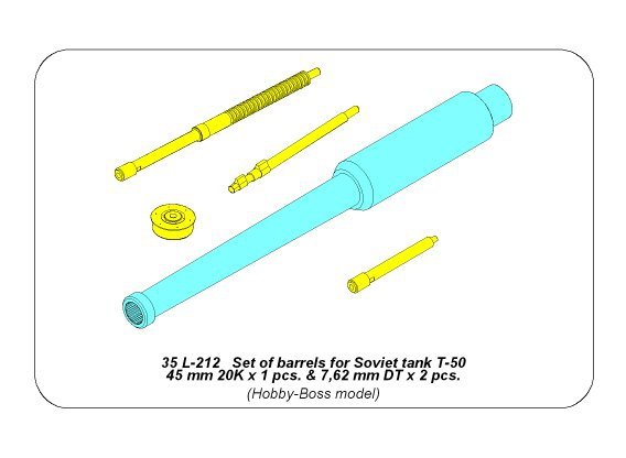 Aber 35L-212 Set of barrels for Soviet tank T-50 45 mm 20K x 1 pcs.; 7.62mm DT x 2pcs. (1/35) – image 8