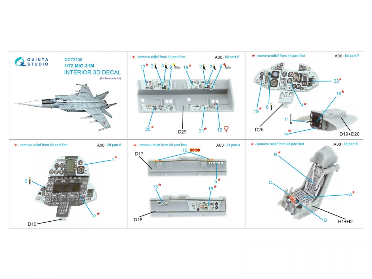 Quinta Studio QD72205 MiG-31M 3D-Printed &amp;amp; coloured Interior on decal paper (Trumpeter) 1/72 – zdjęcie 10
