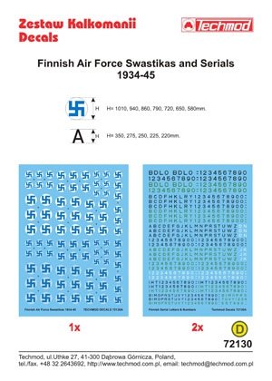 Techmod 72130 - Finnish Air Force Swastikas and Serials 1934-45 1/72 – zdjęcie 3