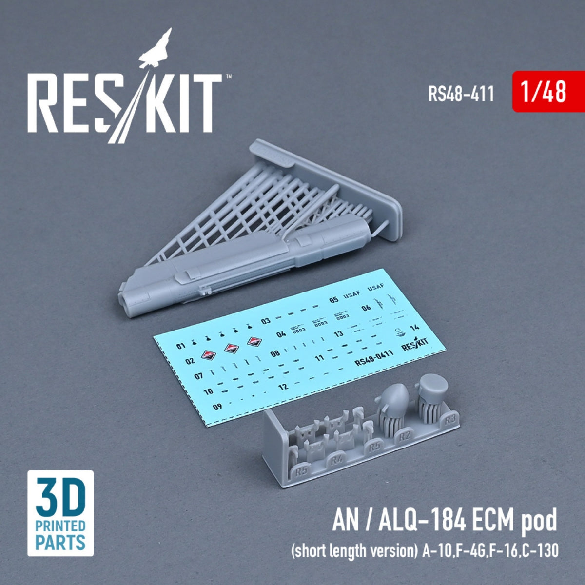 RESKIT RS48-0411 AN / ALQ-184 ECM POD (SHORT LENGTH VERSION) (3D PRINTED) 1/48 – immagine 2