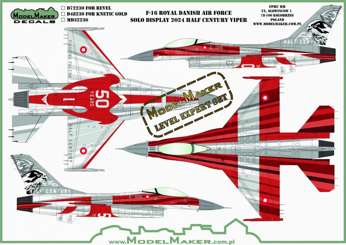 ModelMaker Decals D48230 F-16 Royal Danish Air Force, Solo Display 2024 Half Century Viper 1/48