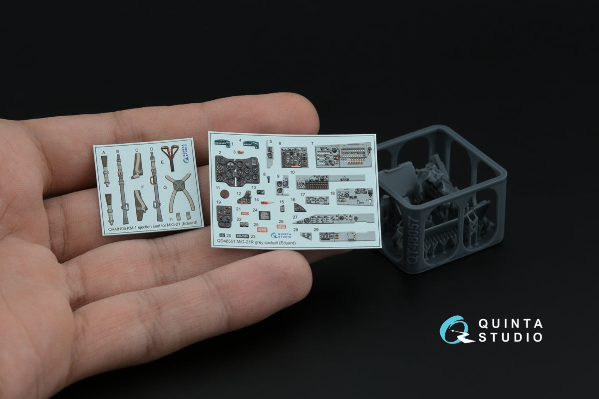 Quinta Studio QD+48551 MiG-21R (gray cockpit panels) 3D-Printed &amp;amp; colored Interior on decal paper (Eduard) (with 3D-printed resin parts) 1/48 – image 3