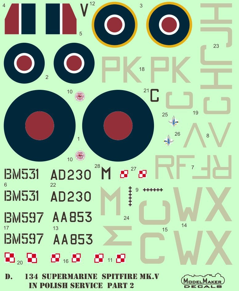 ModelMaker Decals D48134 Supermarine Spitfire Mk V en service polonais partie II 1/48 