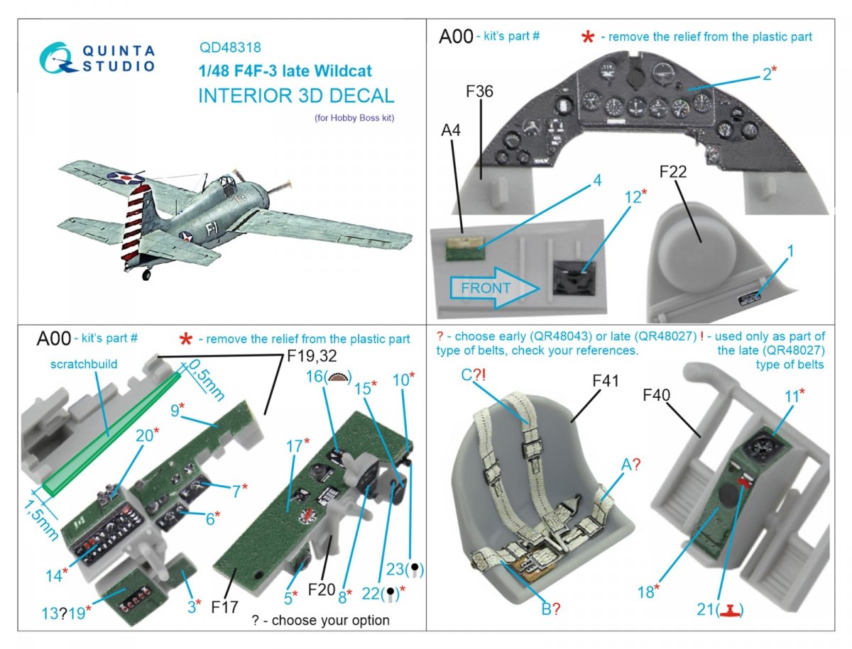 Quinta Studio QD48318 F4F-3 late 3D-Printed &amp;amp; colored Interior on decal paper (Hobby Boss) 1/48 – image 7