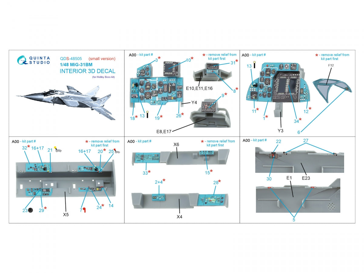 Quinta Studio QDS-48505 MiG-31BM 3D-Printed &amp;amp; coloured Interior on decal paper (Hobby Boss) (Small version) 1/48 – immagine 2