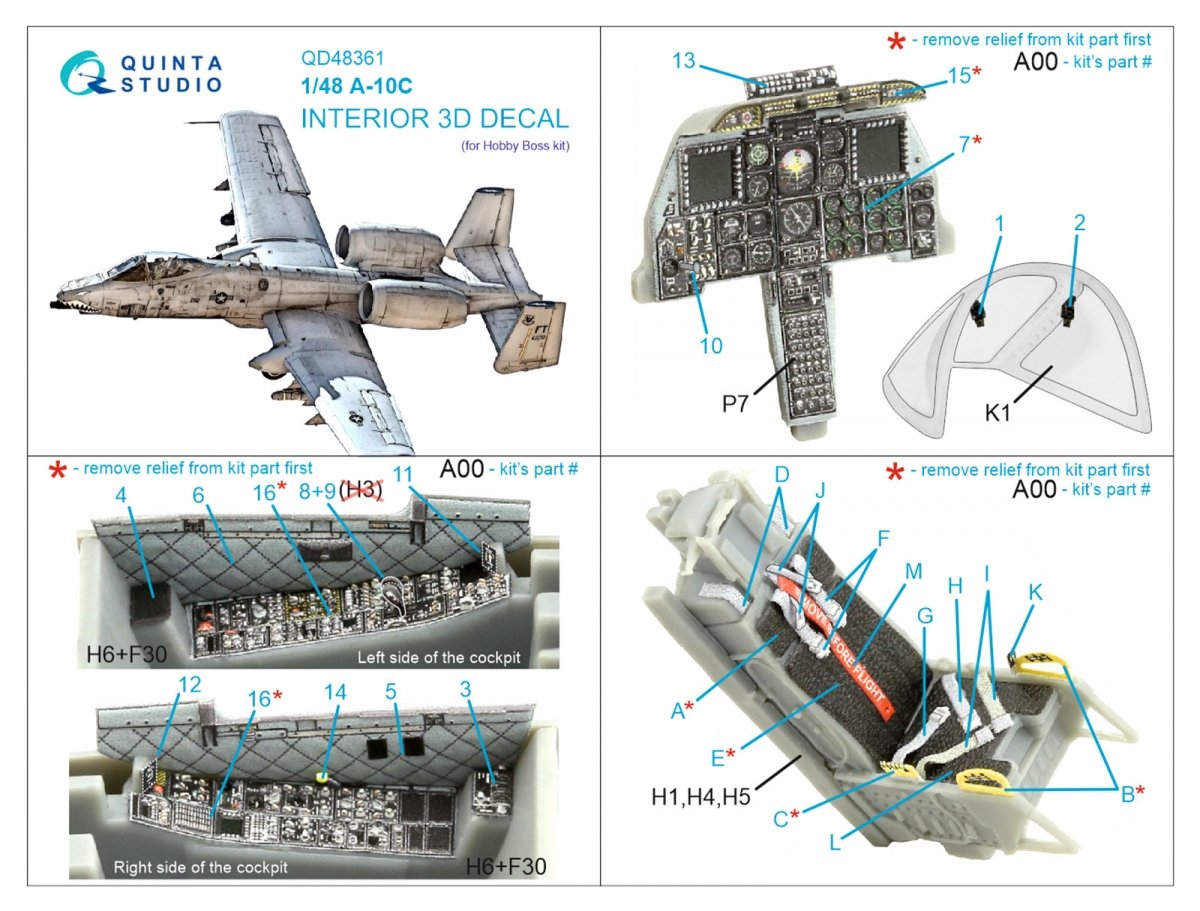 Quinta Studio QD48361 A-10C 3D-Printed &amp;amp; coloured Interior on decal paper (Hobby Boss) 1/48 – immagine 7