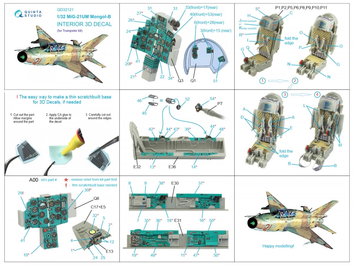 Quinta Studio QD32121 MiG-21UM 3D-Printed &amp;amp; colored Interior on decal paper (Trumpeter) 1/32 – image 15