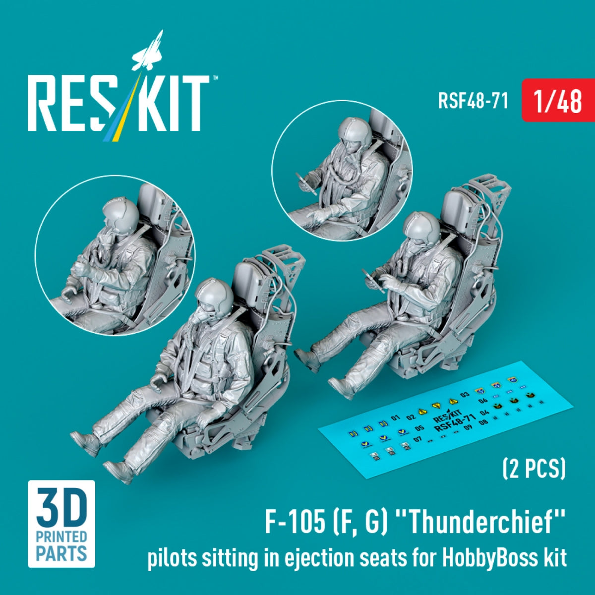 RESKIT RSF48-0071 F-105 (F, G) "Thunderchief" pilots sitting in ejection seats for HobbyBoss kit (2 pcs) (3D Printed) 1/48