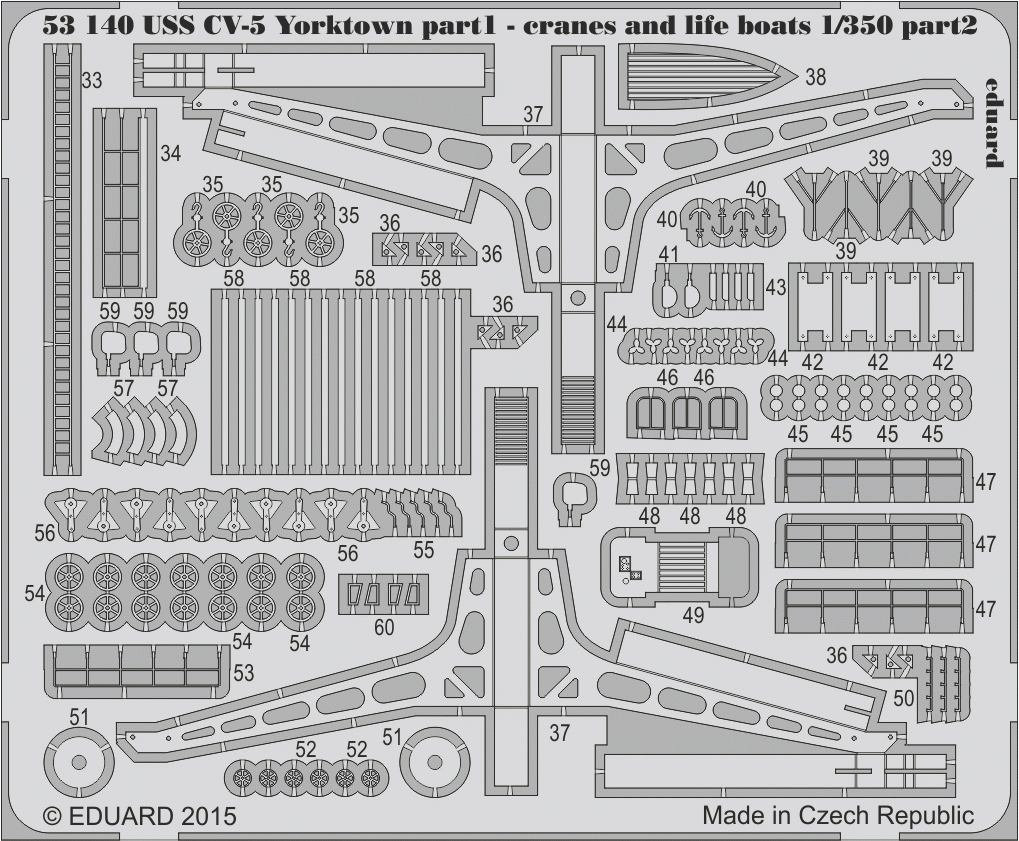 Eduard 53140 USS CV-5 Yorktown part 1 cranes &amp;amp; life boats MERIT 1/350