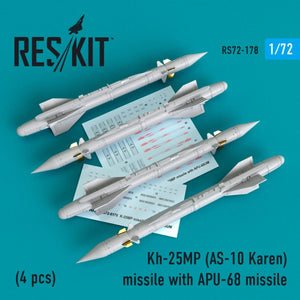 RESKIT RS72-0178 KH-25MP(AS-10 KAREN) MISSILES WITH APU-68 (4 PCS) 1/72