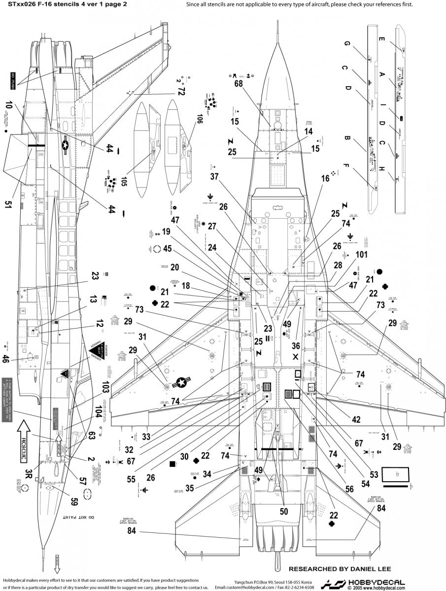 HobbyDecal ST32026V1 F-16 Stencils 4 ver 1 for 1/32 Academy kit – immagine 3