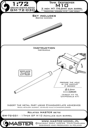 Master GM-72-030 M10 Tank Destroyer - 3-inch M7 (76.2 mm) gun barrel 1/72 – image 3