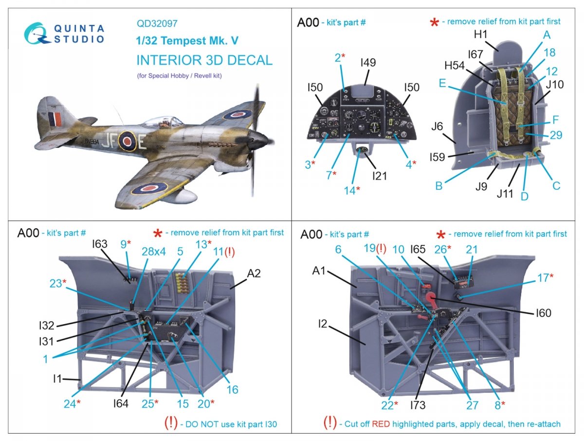 Quinta Studio QD32097 Tempest Mk.V 3D-Printed &amp;amp; coloured Interior on decal paper (Special Hobby/Revell) 1/32 – zdjęcie 12