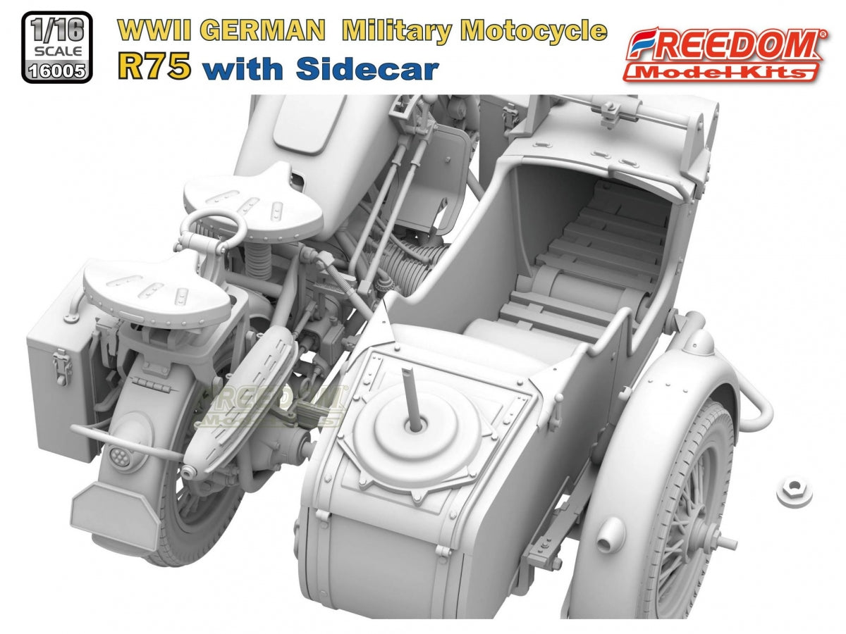 Freedom 16005 R75 with Sidecar WWII German Motorcycle 1/16 – zdjęcie 6