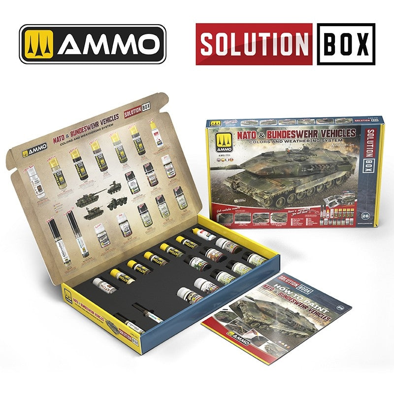 AMMO of Mig Jimenez 7731 SOLUTION BOX 26 – NATO &amp;amp; BUNDESWEHR Vehicles - Colors and Weathering System – zdjęcie 2