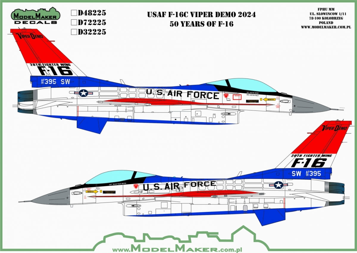 Décalcomanies ModelMaker D48225 USAF F-16C Viper Démo 2024 50 ans du F-16 1/48