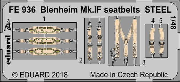 Eduard FE936 Blenheim Mk. IF seatbelts STEEL AIRFIX 1/48