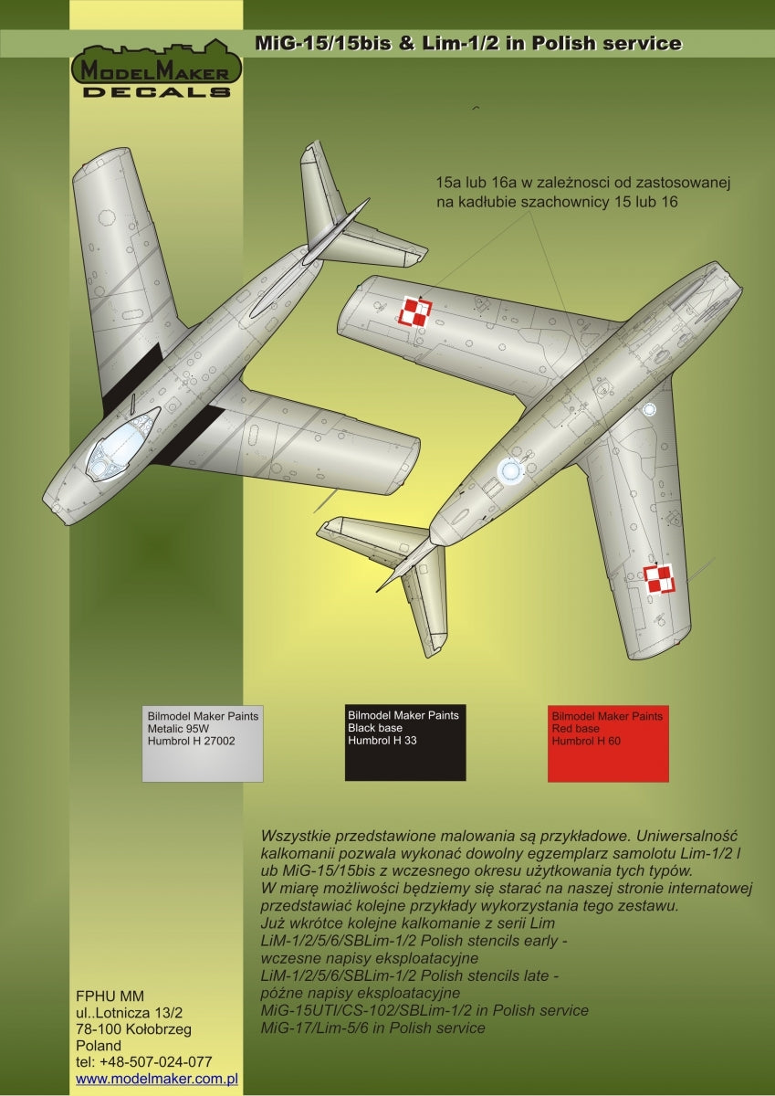 ModelMaker Decals D48023 MiG-15/15bis &amp;amp; Lim-1/2 in Polish service – zdjęcie 5