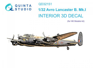 Quinta Studio QD32151 Avro Lancaster B. Mk.I 3D-Printed &amp;amp; coloured Interior on decal paper (HK Model) 1/32
