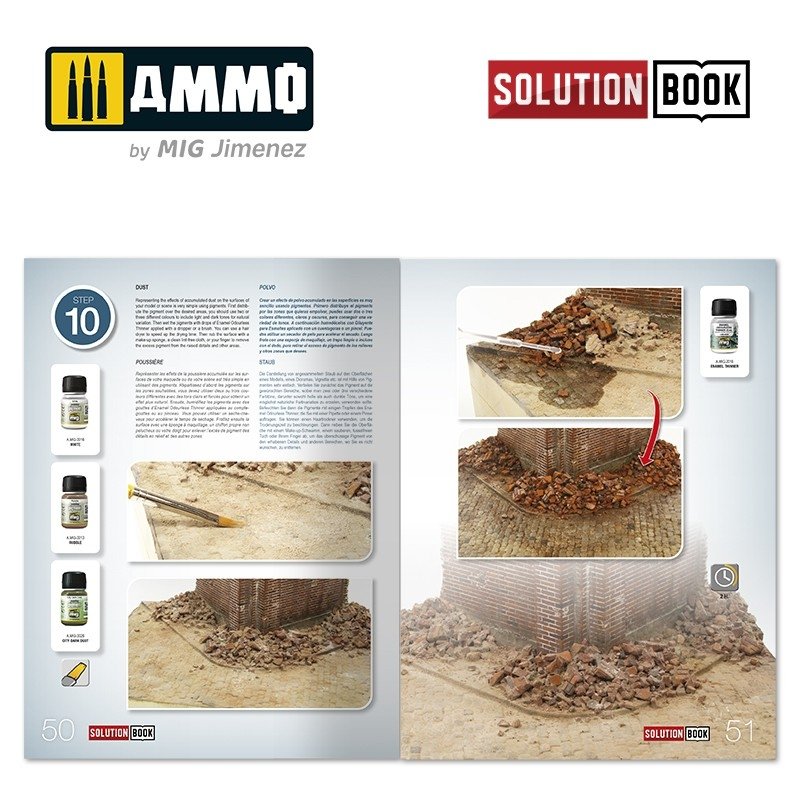 AMMO of Mig Jimenez 6510 How to Paint Brick Buildings. Colors &amp;amp; Weathering System Solution Book (Multilingual) – zdjęcie 6
