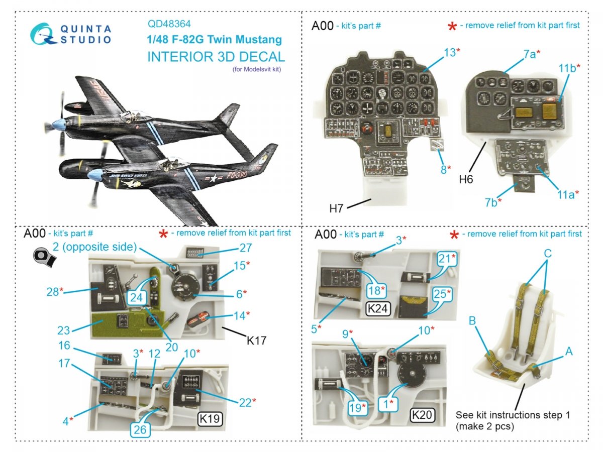 Quinta Studio QD48364 F-82G Twin Mustang 3D-Printed &amp;amp; colored Interior on decal paper (Modelsvit) 1/48 – image 11