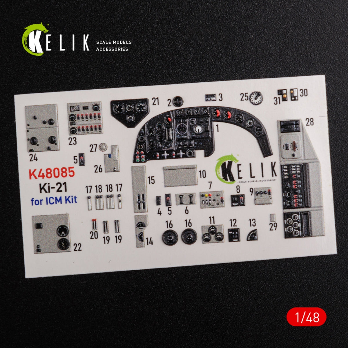 KELIK K48085 KI-21 interior 3D decals for ICM kit 1/48 – zdjęcie 3