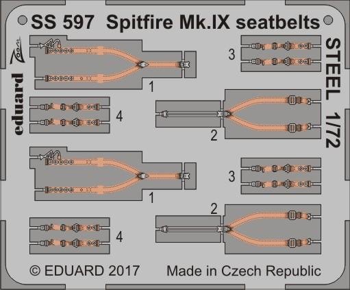 Ceintures de sécurité Eduard SS597 Spitfire Mk. IX, acier, échelle 1/72