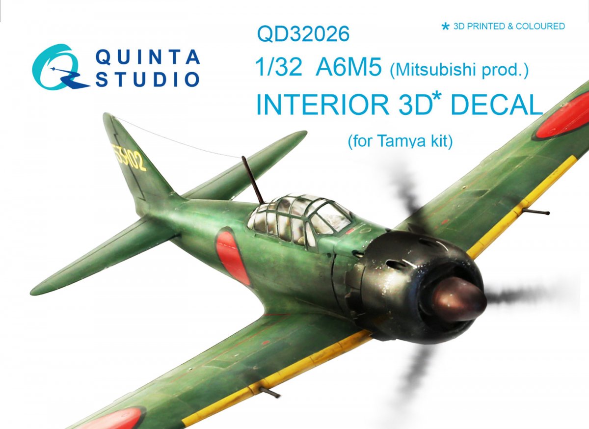 Quinta Studio QD32026 A6M5 (Mitsubishi prod.) 3D-Printed &amp; colored Interior on decal paper (for Tamiya kit) 1/32