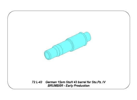 Aber 72L-43 Lufa 15cm StuH 43 do działa pancernrgo Stu.Pz. IV BRUMBAR – wczesna wersja / German 15cm StuH 43 Barrel for Stu.Pz. IV BRUMBAR – Early version 1/72 – zdjęcie 7