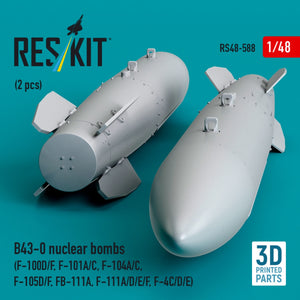 RESKIT RS48-0588 B43-0 nuclear bombs (2 pcs) (F-100D/F, F-101A/C, F-104A/C, F-105D/F, FB-111A, F-111A/D/E/F, F-4C/D/E) (3D Printed) 1/48