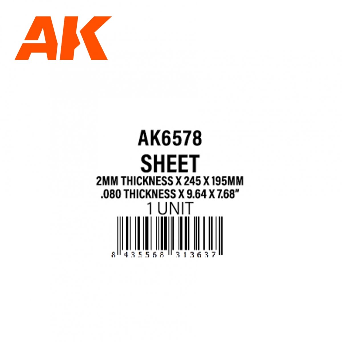 AK Interactive AK6578 2MM THICKNESS X 245 X 195MM – STYRENE SHEET – (1 UNITS) – zdjęcie 2