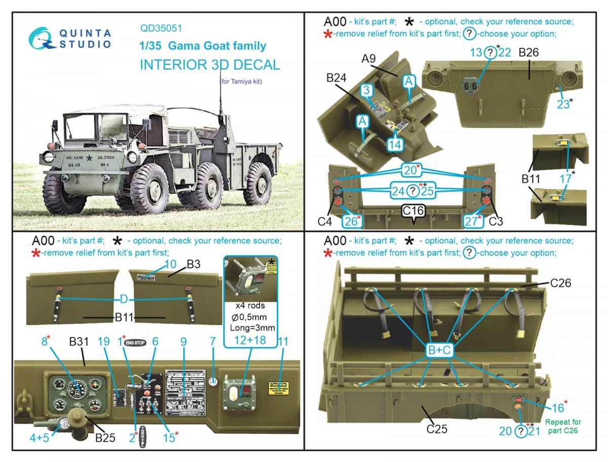Quinta Studio QD35051 Gama Goat family 3D-Printed &amp;amp; coloured Interior on decal paper (Tamiya) 1/35 – zdjęcie 2