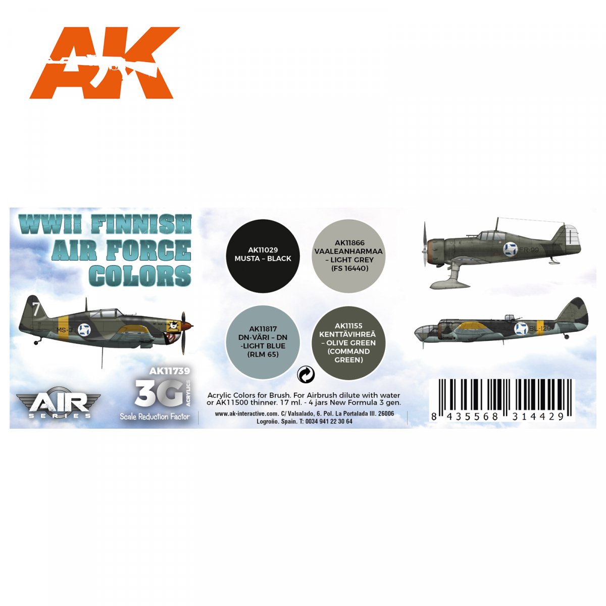 AK Interactive AK11739 WWII FINNISH AIR FORCE COLORS 4x17 ml – zdjęcie 2