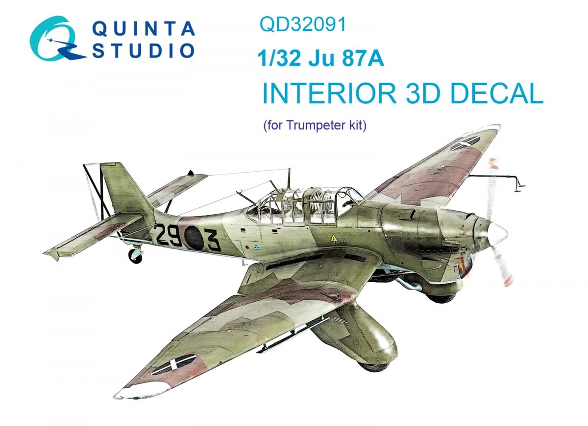 Intérieur imprimé en 3D et coloré sur papier décalcomanie Quinta Studio QD32091 Ju 87A (Trumpeter) 1/32