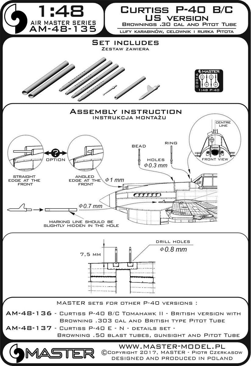 Master AM-48-135 Curtiss P-40 B/C - US version - .30 cal Browning rifle barrels and US version Pitot tubes (1/48) – image 4