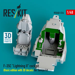 RESKIT RSU48-0516 F-35C "Lightning II" cockpit (Basic edition with 3D decals) for Tamiya kit (3D Printed) 1/48
