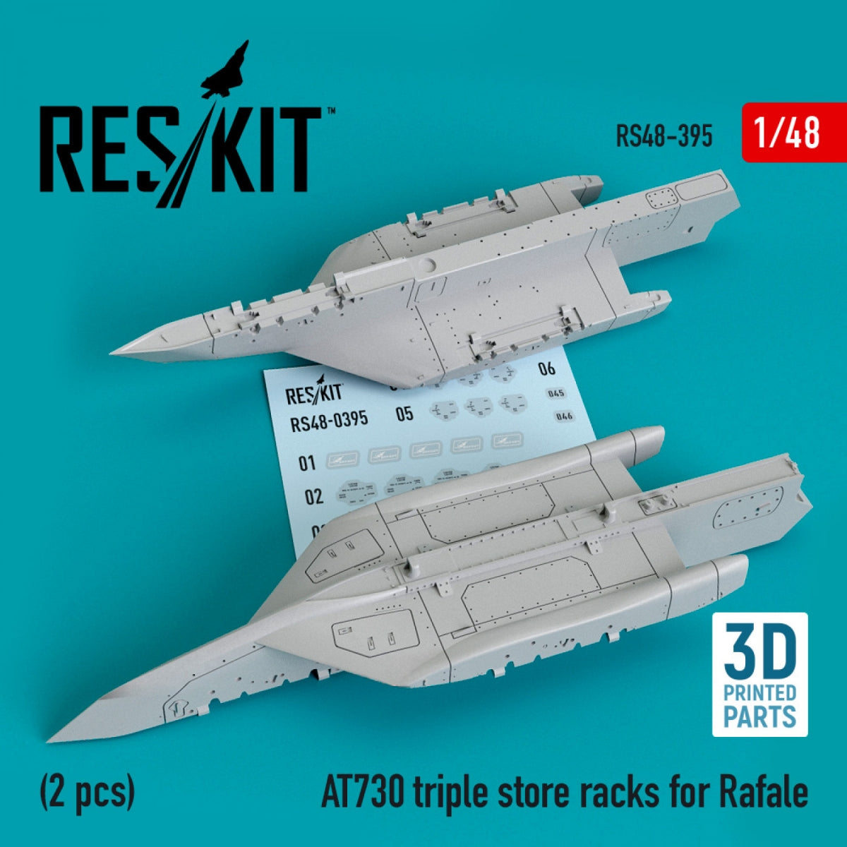 RESKIT RS48-0395 AT730 TRIPLE STORE RACKS FOR RAFALE (2 PCS) (3D PRINTED) 1/48