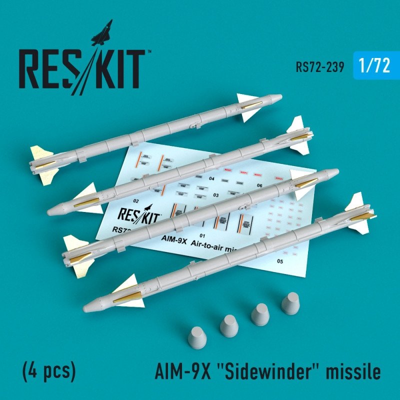 RESKIT RS72-0239 AIM-9X &amp;quot;Sidewinder&amp;quot; missile (4 PCS) 1/72