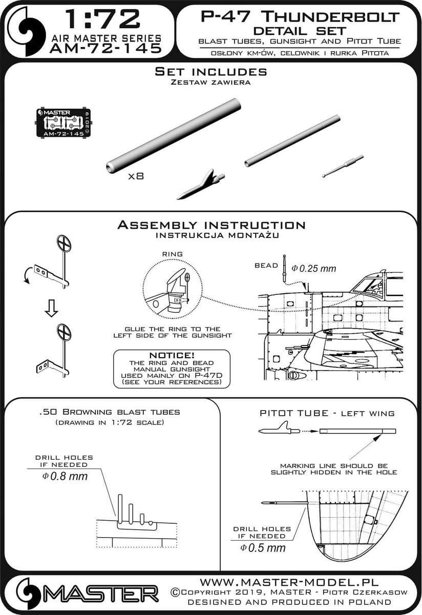 Master AM-72-145 P-47 Thunderbolt - detail set - armament, pitot tube, gunsight 1/72 – image 3