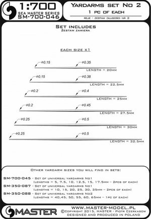 Master SM-700-046 Set of universal yardarms No2 (lengths = 20, 22.5, 25, 27.5, 30, 32.5mm - 1pc of each) 1/700 – zdjęcie 3