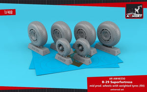 Armory Models AW48350 B-29 Superfortress mid production wheels w/ weighted tires (RA) &amp;amp; PE hubcaps 1/48