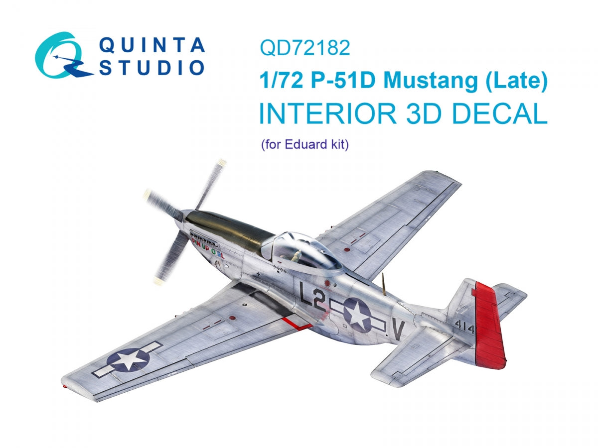 Quinta Studio QD72182 P-51D Mustang Late 3D-Printed &amp;amp; coloured Interior on decal paper (Eduard) 1/72