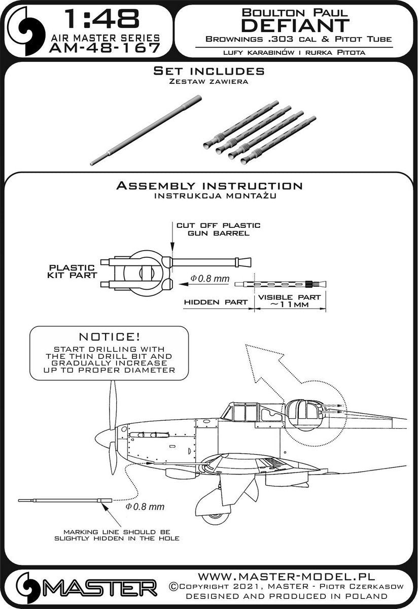 Master AM-48-167 Boulton Paul Defiant - Pitot Tube and Browning .303 1/48 Barrels – image 3