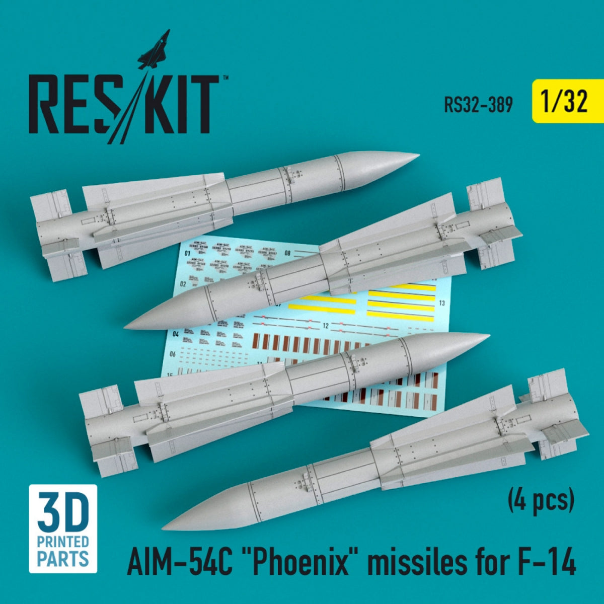 RESKIT RS32-0389 AIM-54C &amp;quot;PHOENIX&amp;quot; MISSILES FOR F-14 (4PCS) 1/32