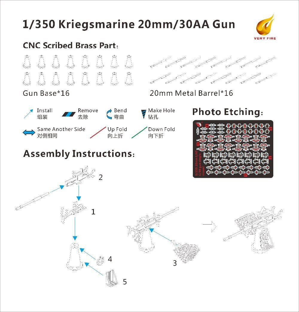 Very Fire DKM08 Kriegsmarine 20mm/30 AA gun (16 sets) 1/350 – zdjęcie 2