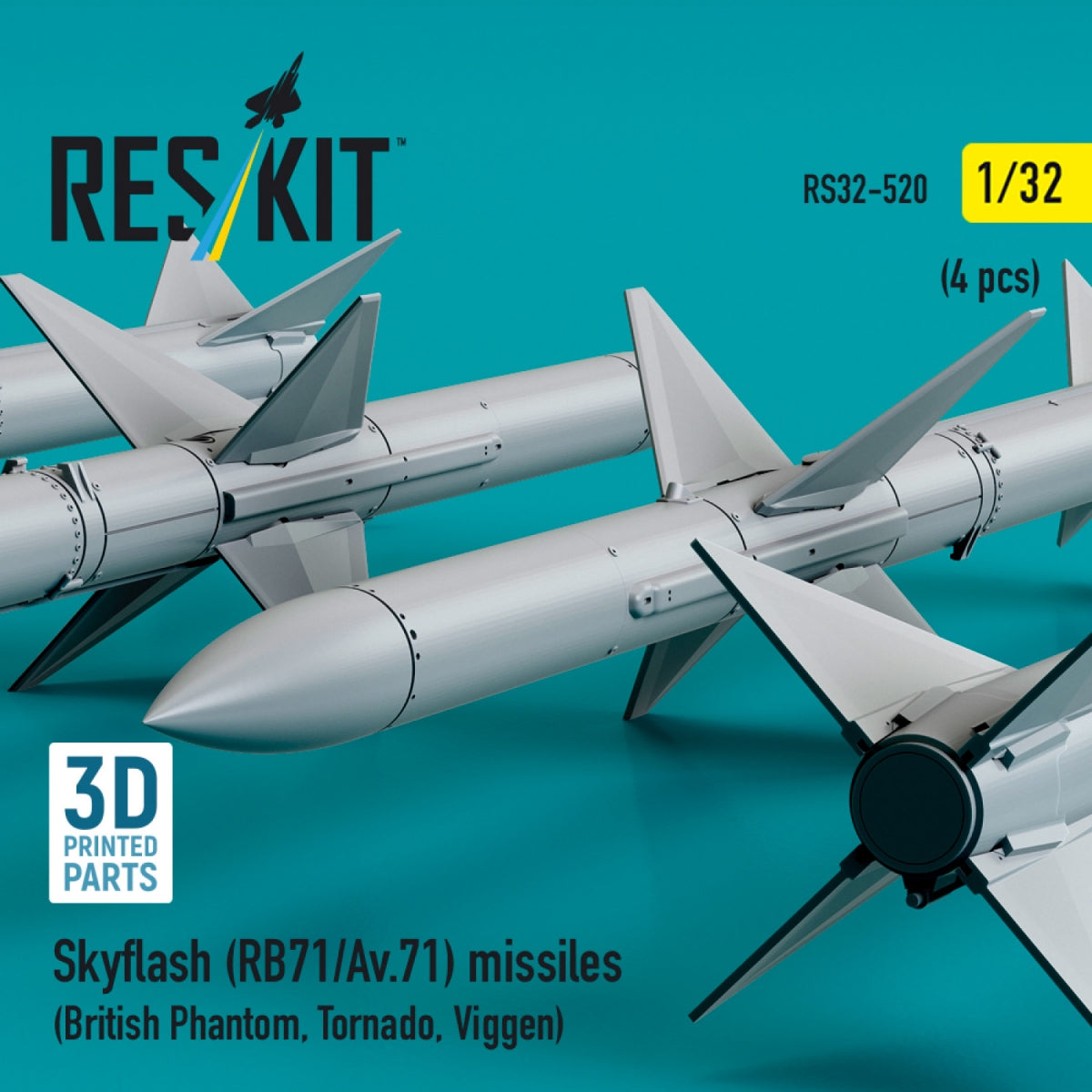 RESKIT RS32-0520 Skyflash (RB71/Av.71) missiles (4 pcs) (3D Printed) 1/32 – zdjęcie 3
