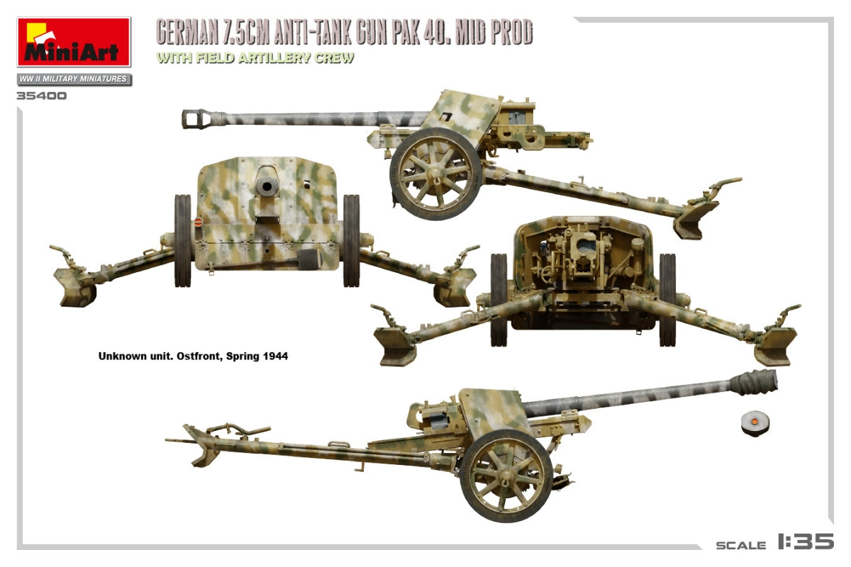MiniArt 35400 GERMAN 7.5CM ANTI-TANK GUN PAK 40. MID PROD. WITH FIELD ARTILLERY CREW 1/35 – image 5