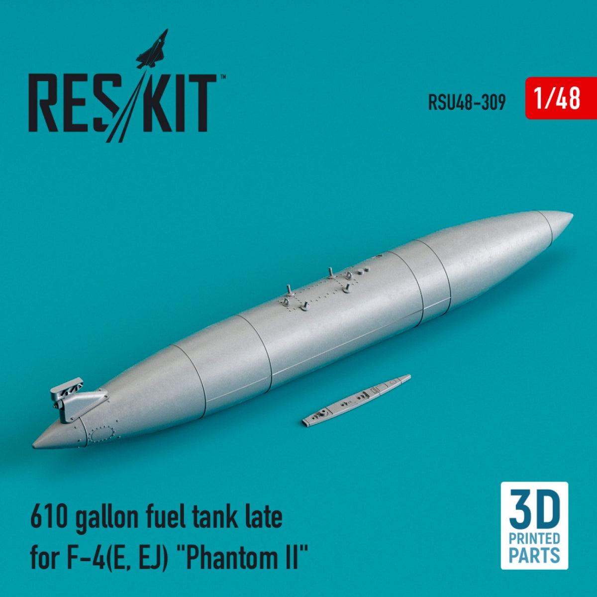 Réservoir de carburant RESKIT RSU48-0309 de 610 gallons pour F-4 (E, EJ) « Phantom II » (impression 3D) à l'échelle 1/48