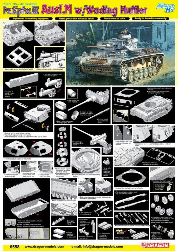 Dragon 6558 Pz.Kpfw.III Ausf.M w/Wading Muffler 1/35 – zdjęcie 2